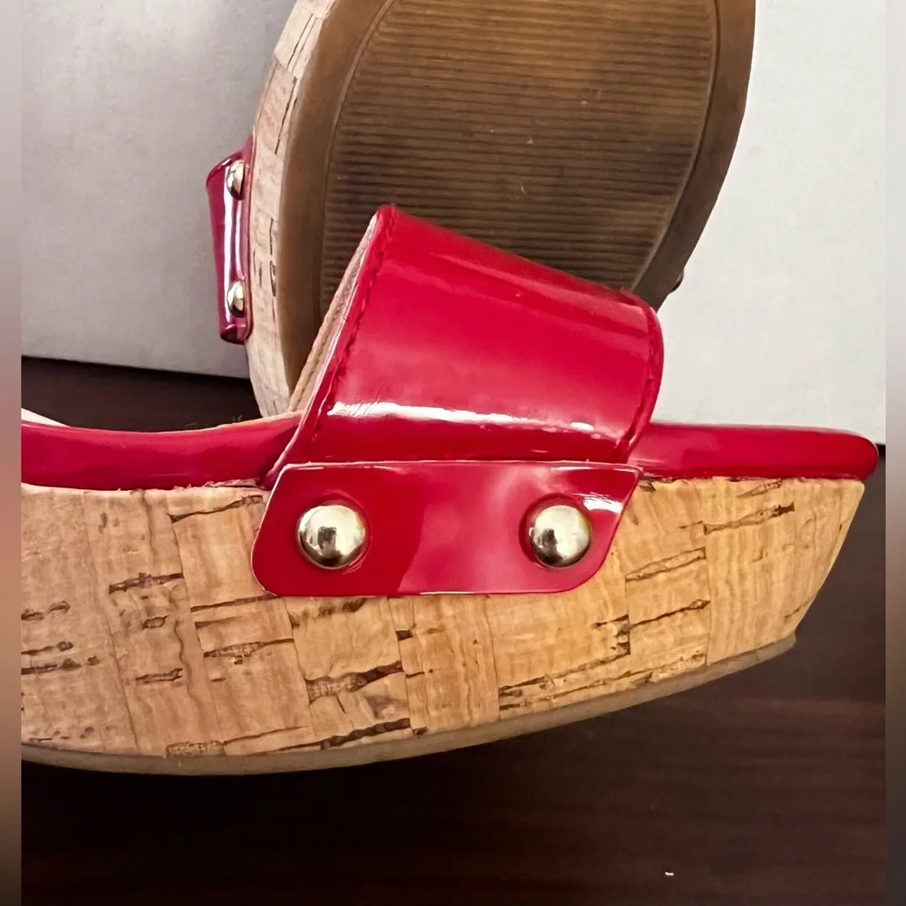 Nine West Red Patent Leather Platform Sandals